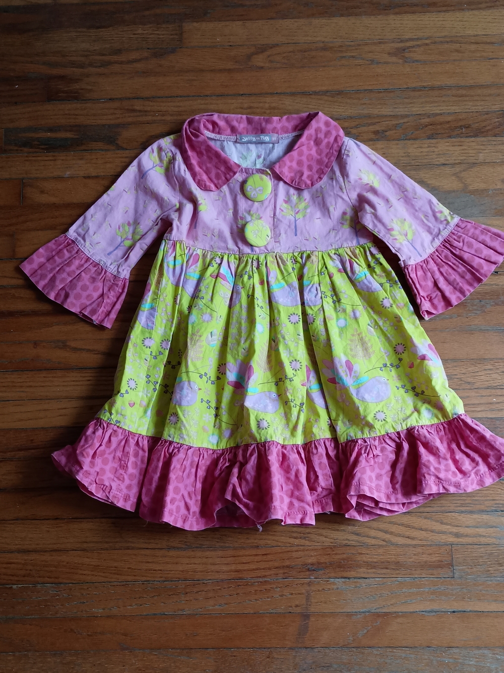 Jelly The Pug Girls Pink & Lime Floral Ruffle Dress